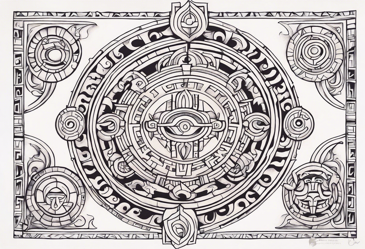 Mayan Zodiac full knee tattoo idea