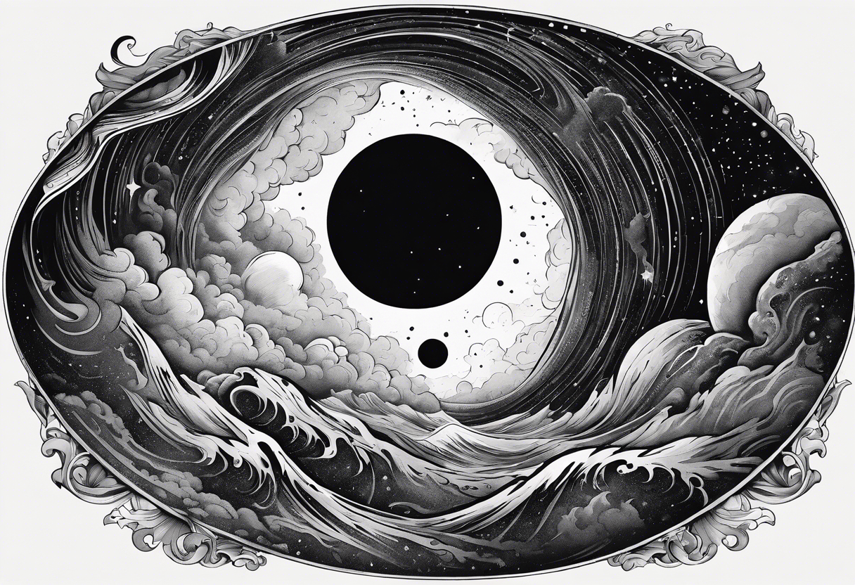 Large black hole swallowing earth. as Earth is swallowed space and time is stretched and deformed tattoo idea