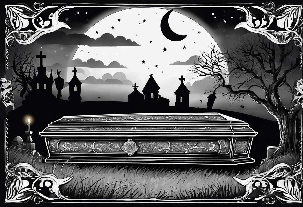 Coffin in graveyard with moon tattoo idea