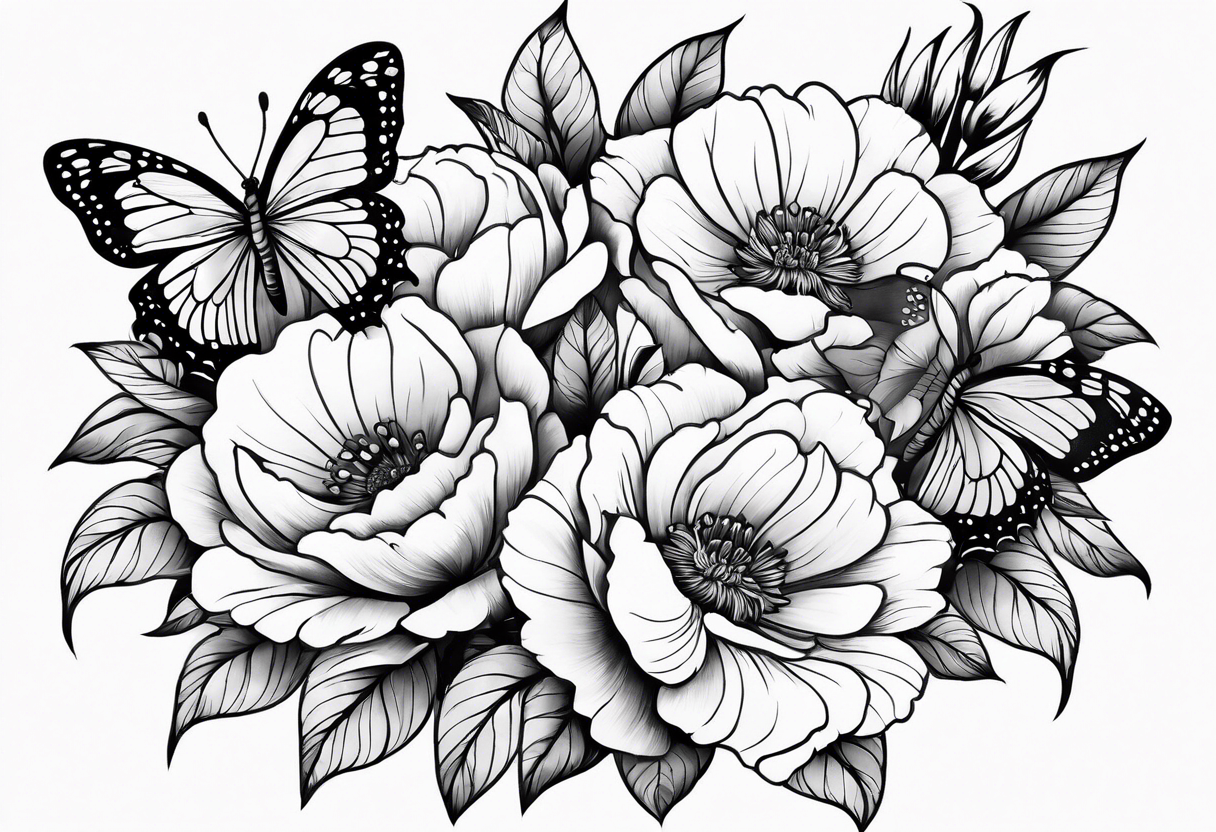 floral design with butterflies tattoo idea