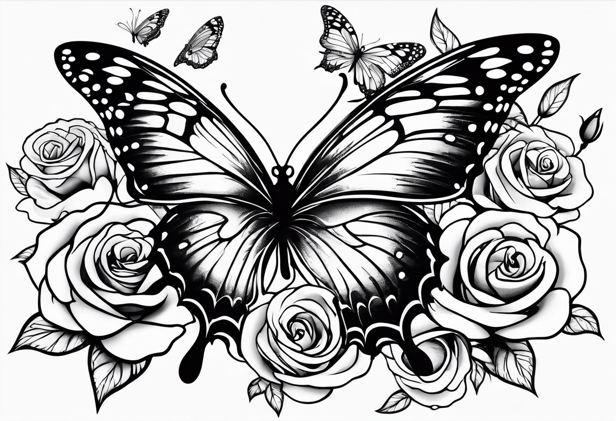 Butterflies flying with roses & filligree tattoo idea