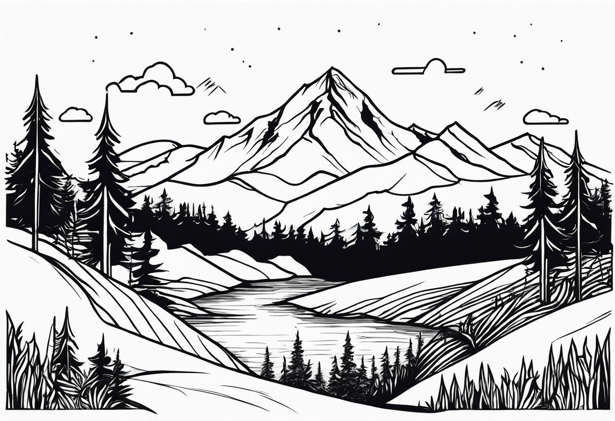 A mountain landscape overlooking a forest tattoo idea