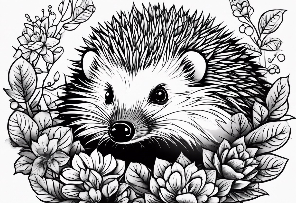 Hedgehog hiding in shrubery tattoo idea