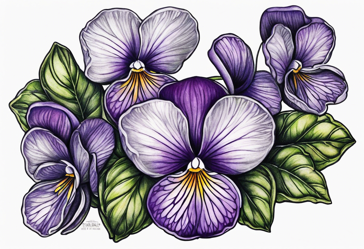 Violets in full color tattoo idea