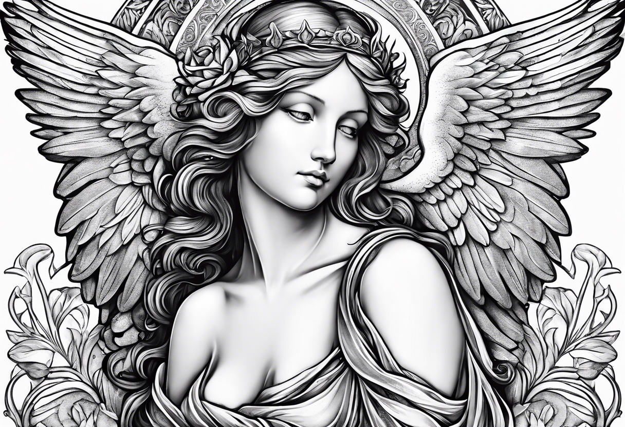 Angel with a Dove and Leonaro Da vinci tattoo idea