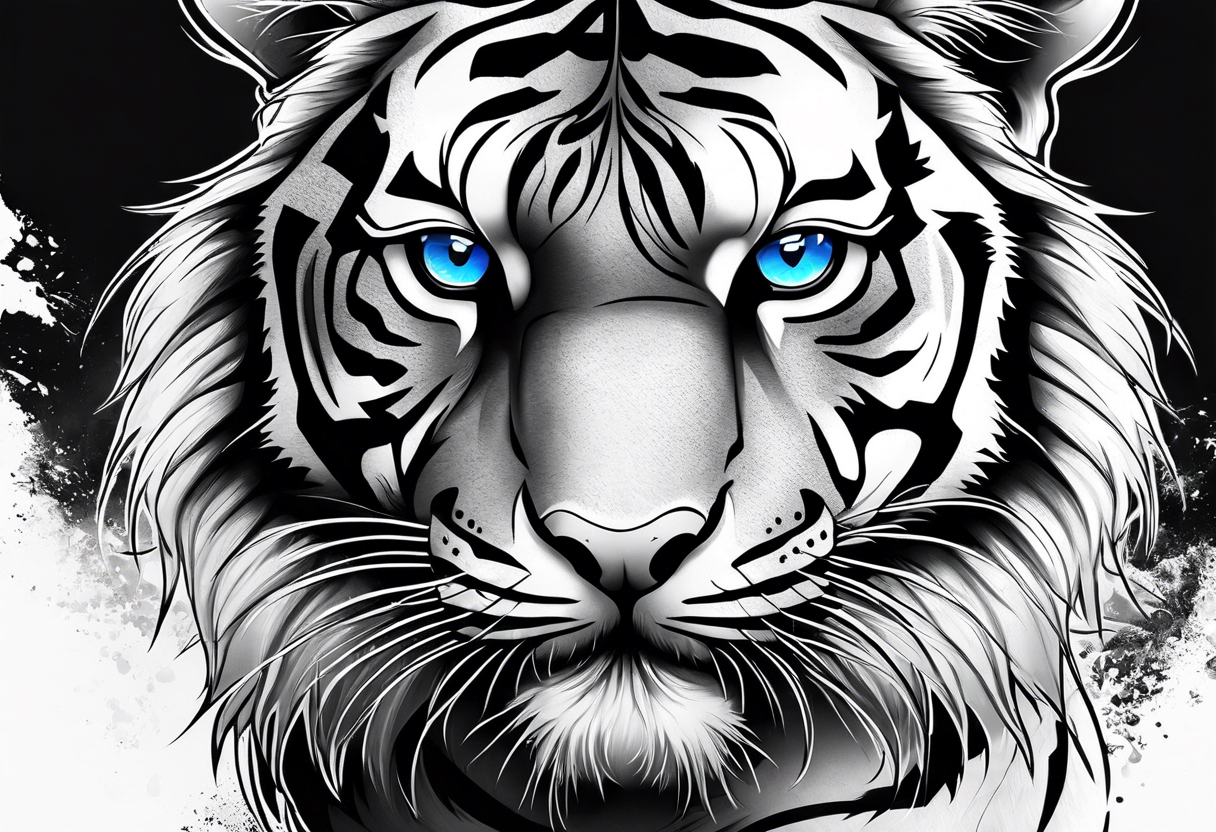 Tiger with blue eyes for leg tattoo idea