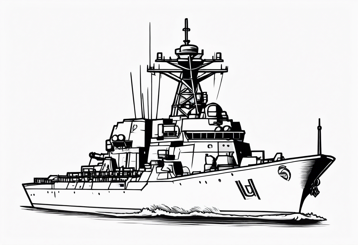 guided missile destroyer front view tattoo idea