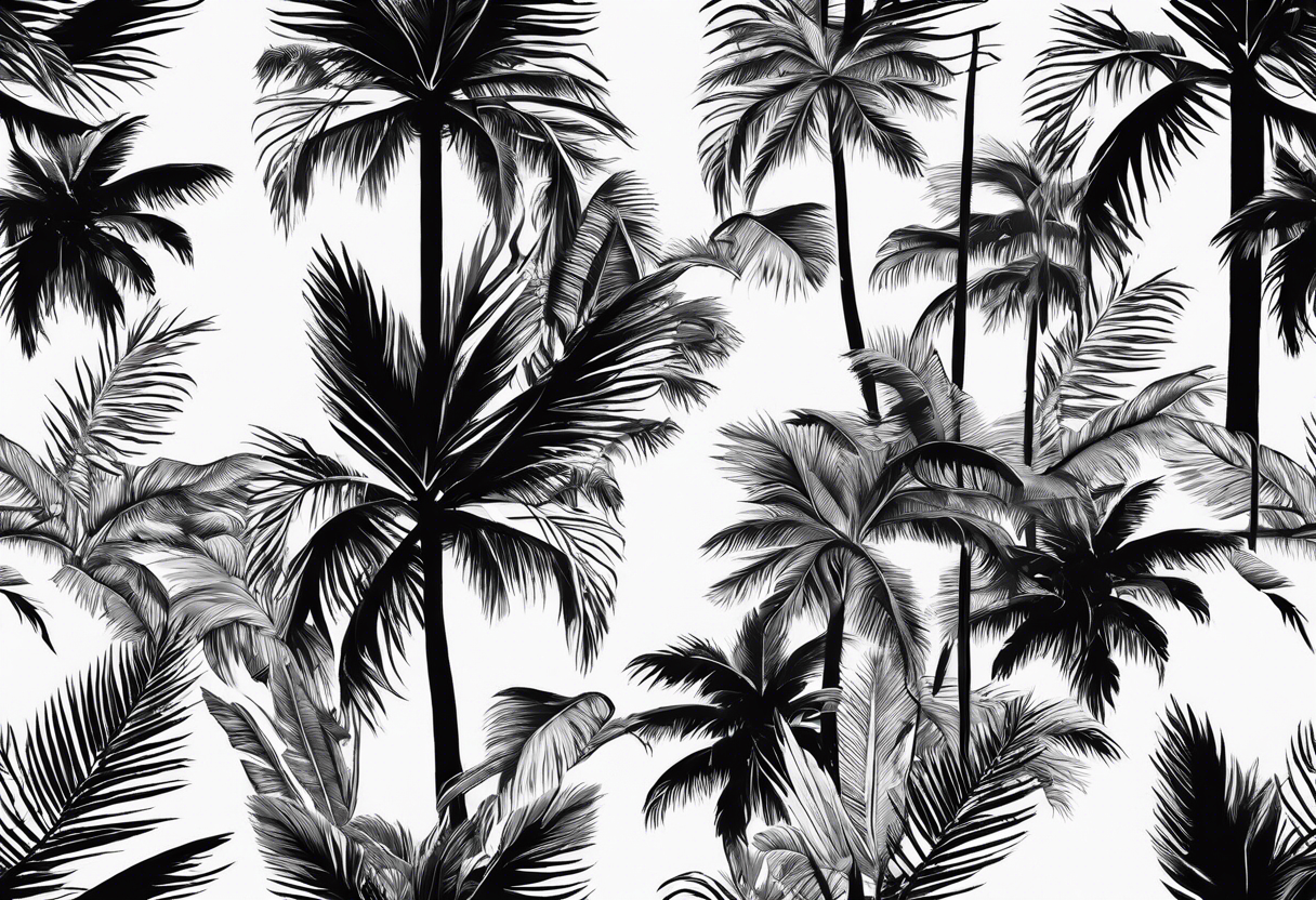 a skeleton hand and palm trees tattoo idea