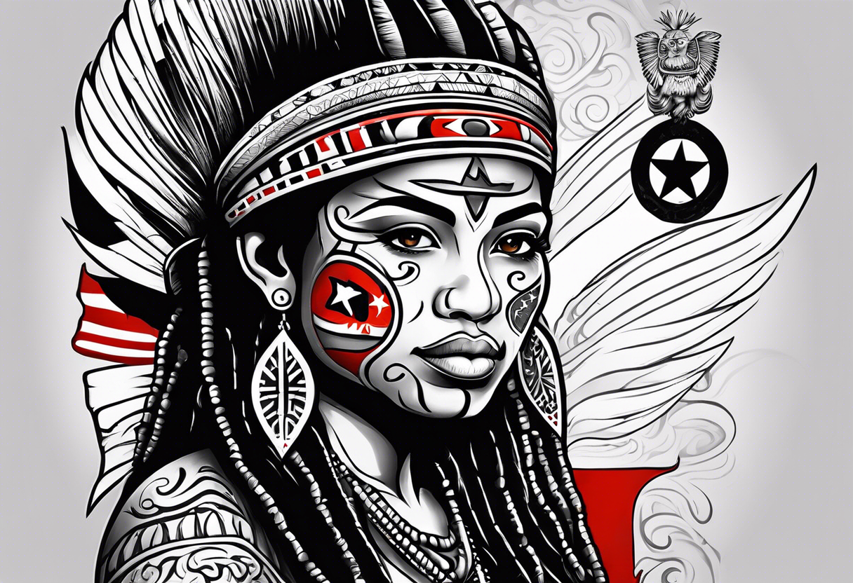 Taino Tribal art holding the Puerto Rican, U.S.  Virgin Islands and Trinidad flags tattoo idea