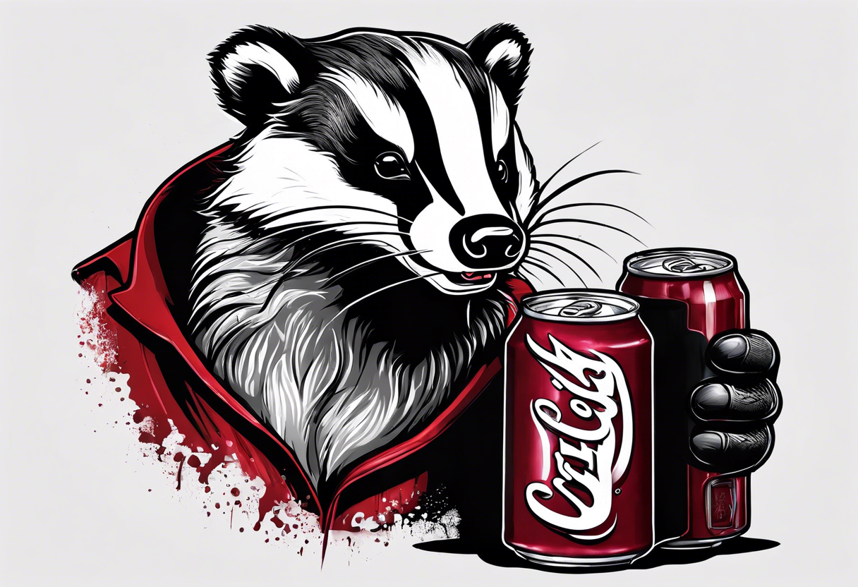 badger with mouth open with Dr Pepper can tattoo idea