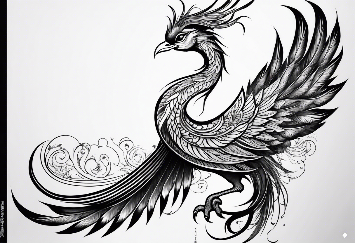 graceful asian style phoenix with extra long tail feathers and a long neck and large feathers
arm tattoo tattoo idea