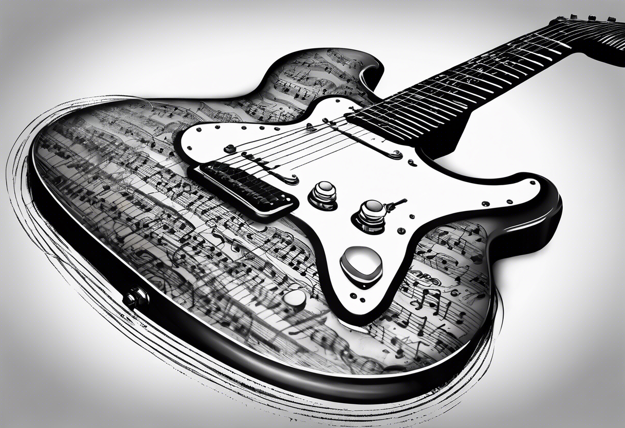 Electric guitar fading into sheet music tattoo idea