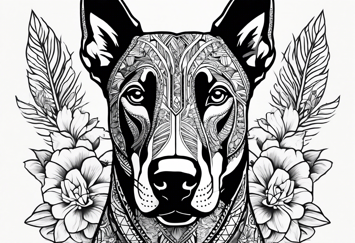 doberman tropical/floral arm sleeve tattoo idea