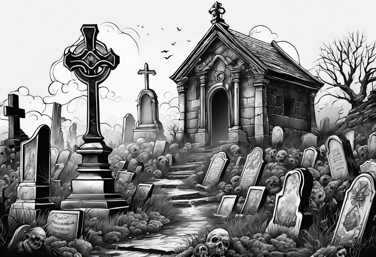 Zombie in graveyard tattoo idea