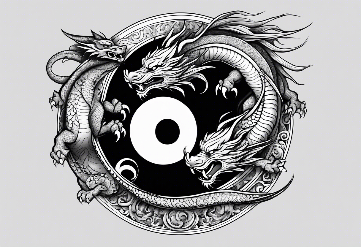 Dragon and tiger fighting on a yin yang plate tattoo idea