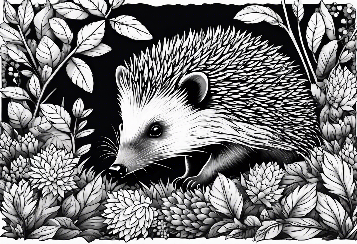 Hedgehog hiding in shrubery tattoo idea