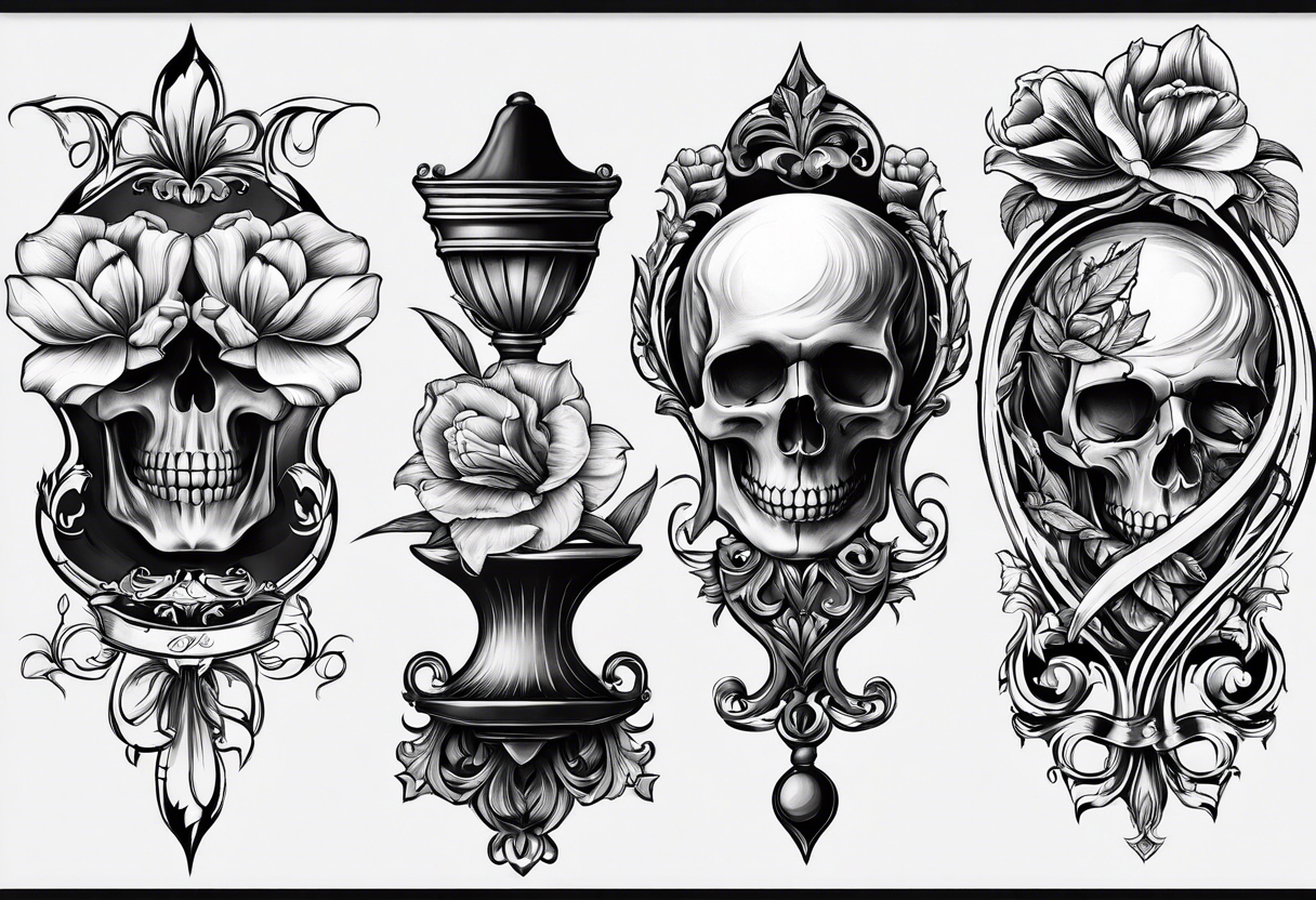 Tulip, Skull, hourglass all separate pieces tattoo idea