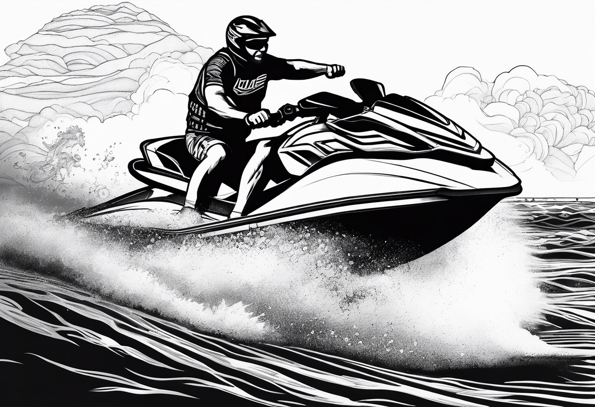 a large man on a jet ski with a small man riding on 
back tattoo idea