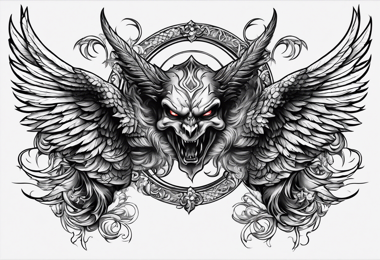 Devil with angel wings fighting upward tattoo idea