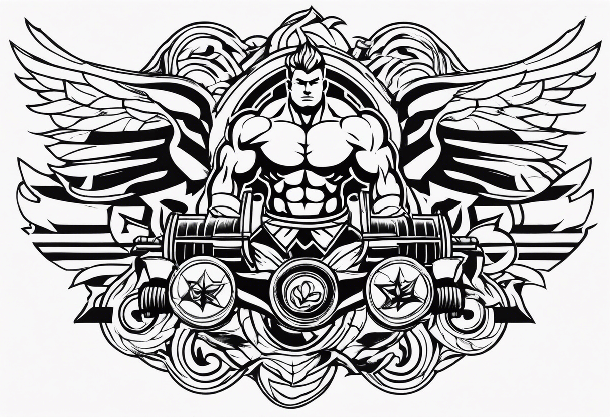 Simple design with elements linked to bodybuilding  travel and freedom tattoo idea