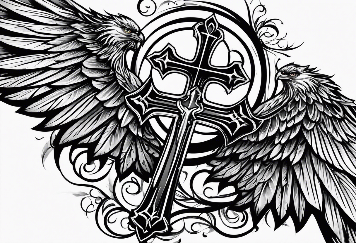 cross and wings tattoo idea