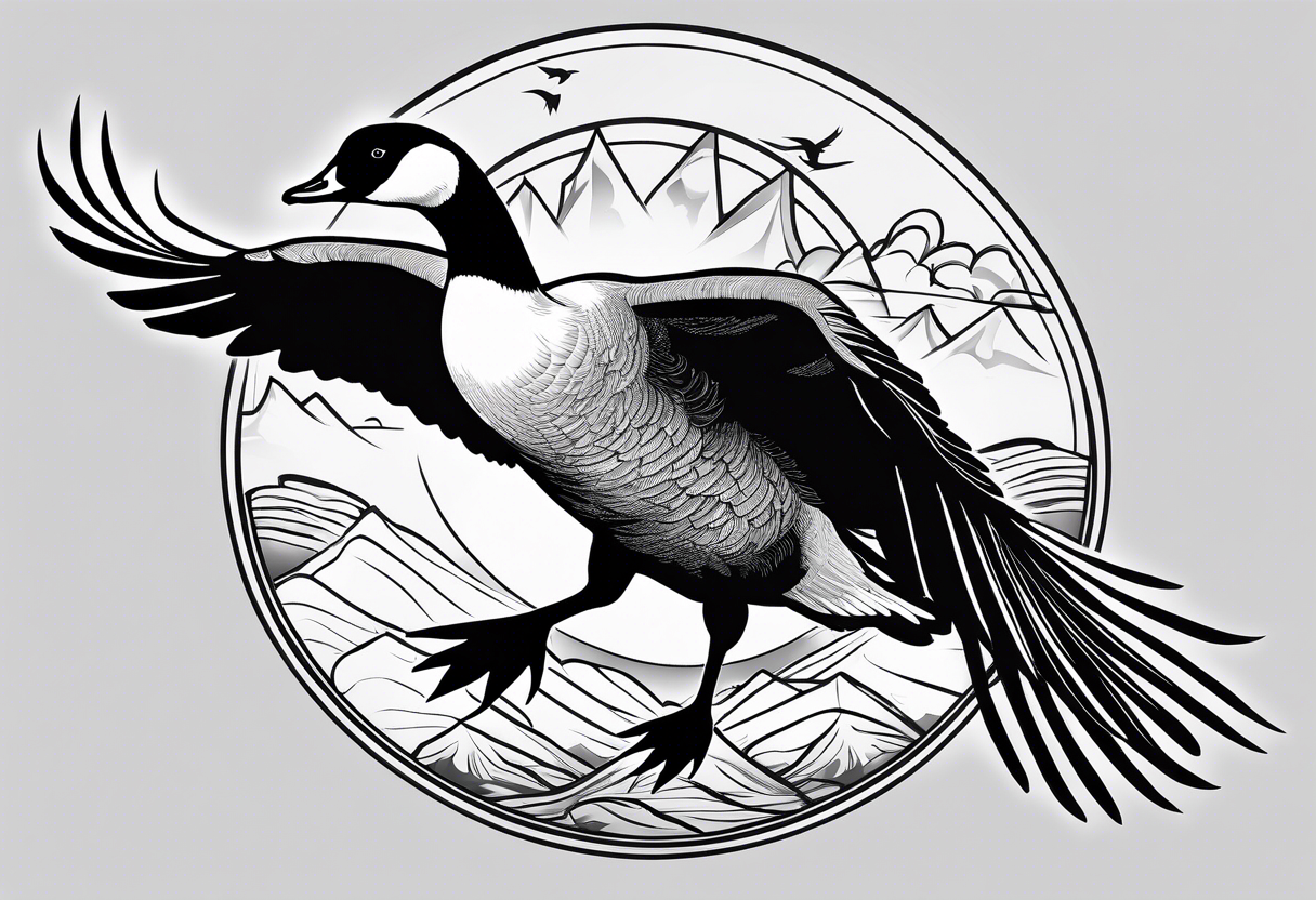 canadian goose stretching her wings facing upwards tattoo idea