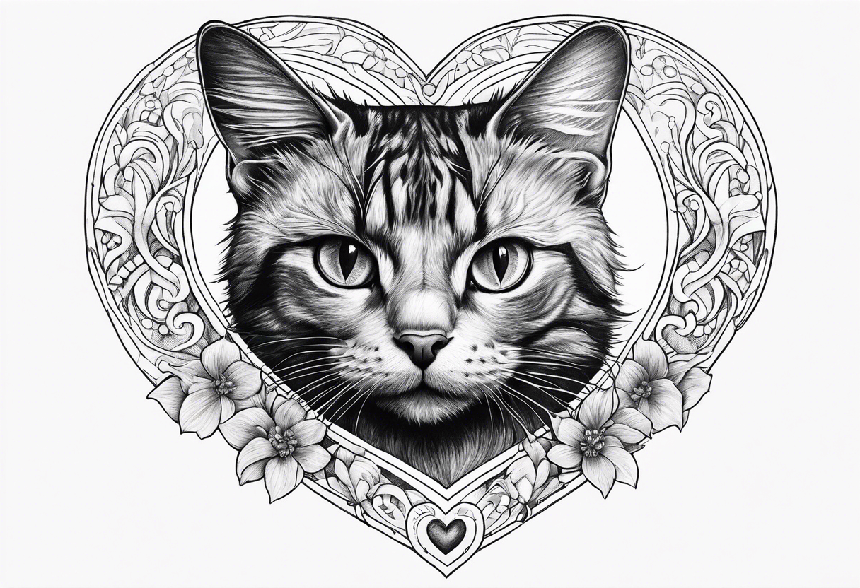 Cat hugging a heart tattoo idea