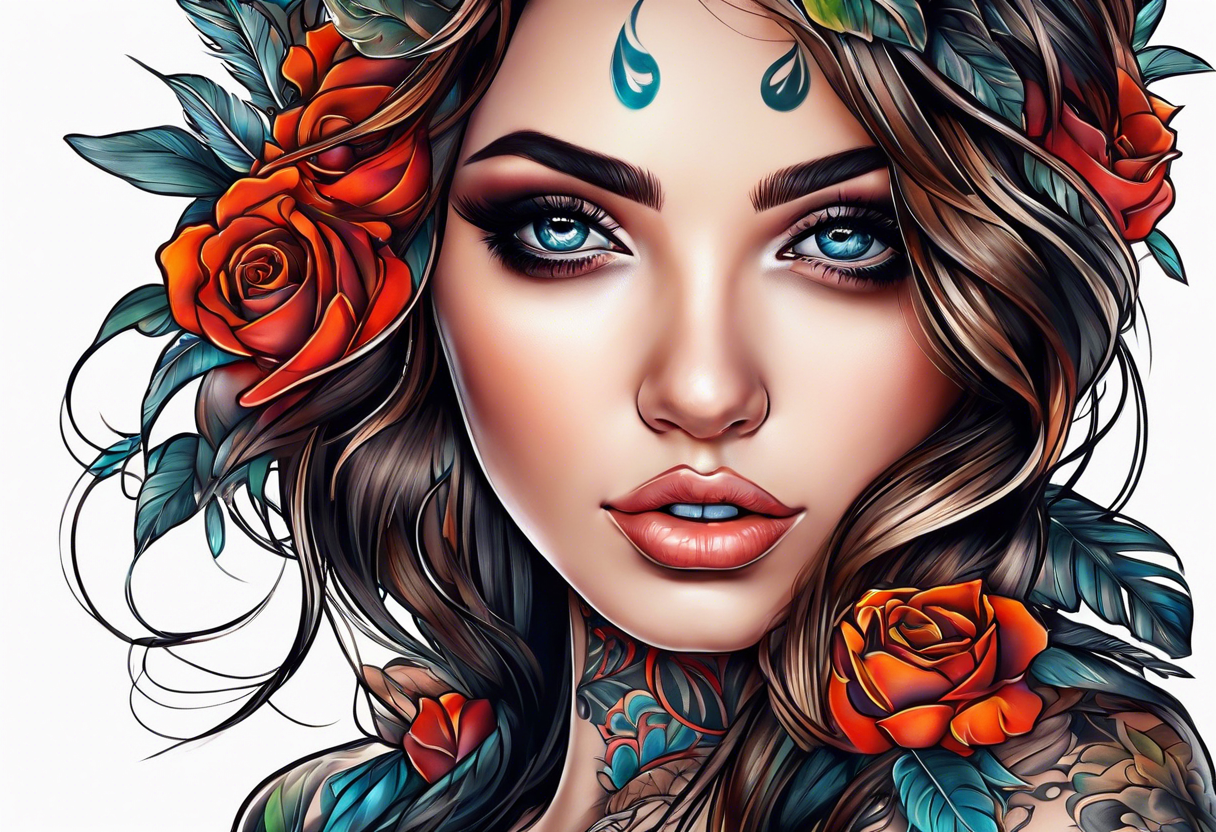 Girl with horny eyes tattoo idea