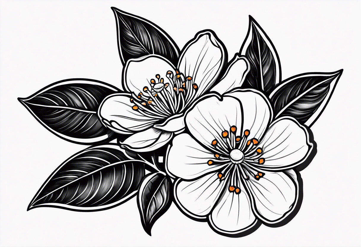 A single orange blossom next to a single orange slice. Simple line art tattoo idea