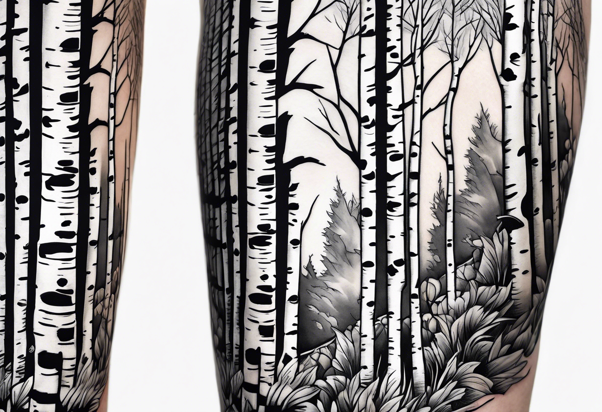 Birch Tree Tattoo on Leg