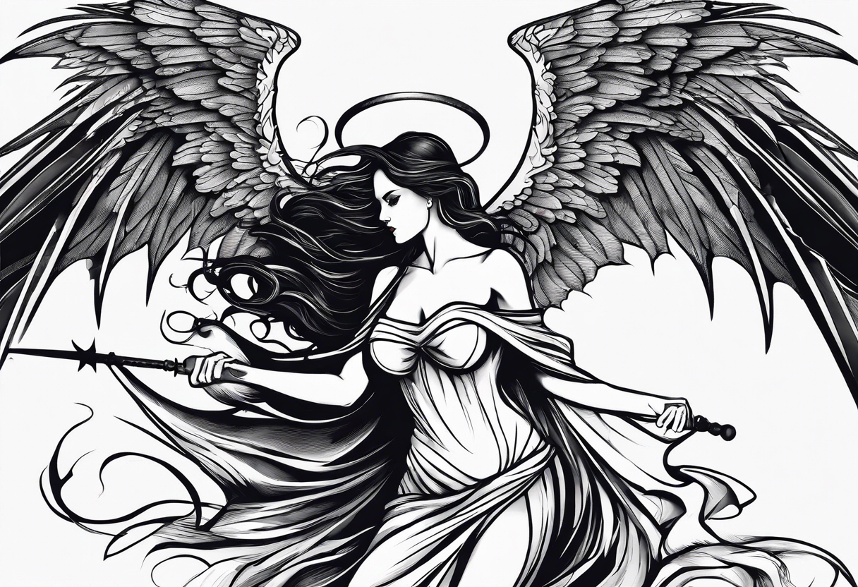 Dark Woman Angel Sitting Tattoo Design – Tattoos Wizard Designs