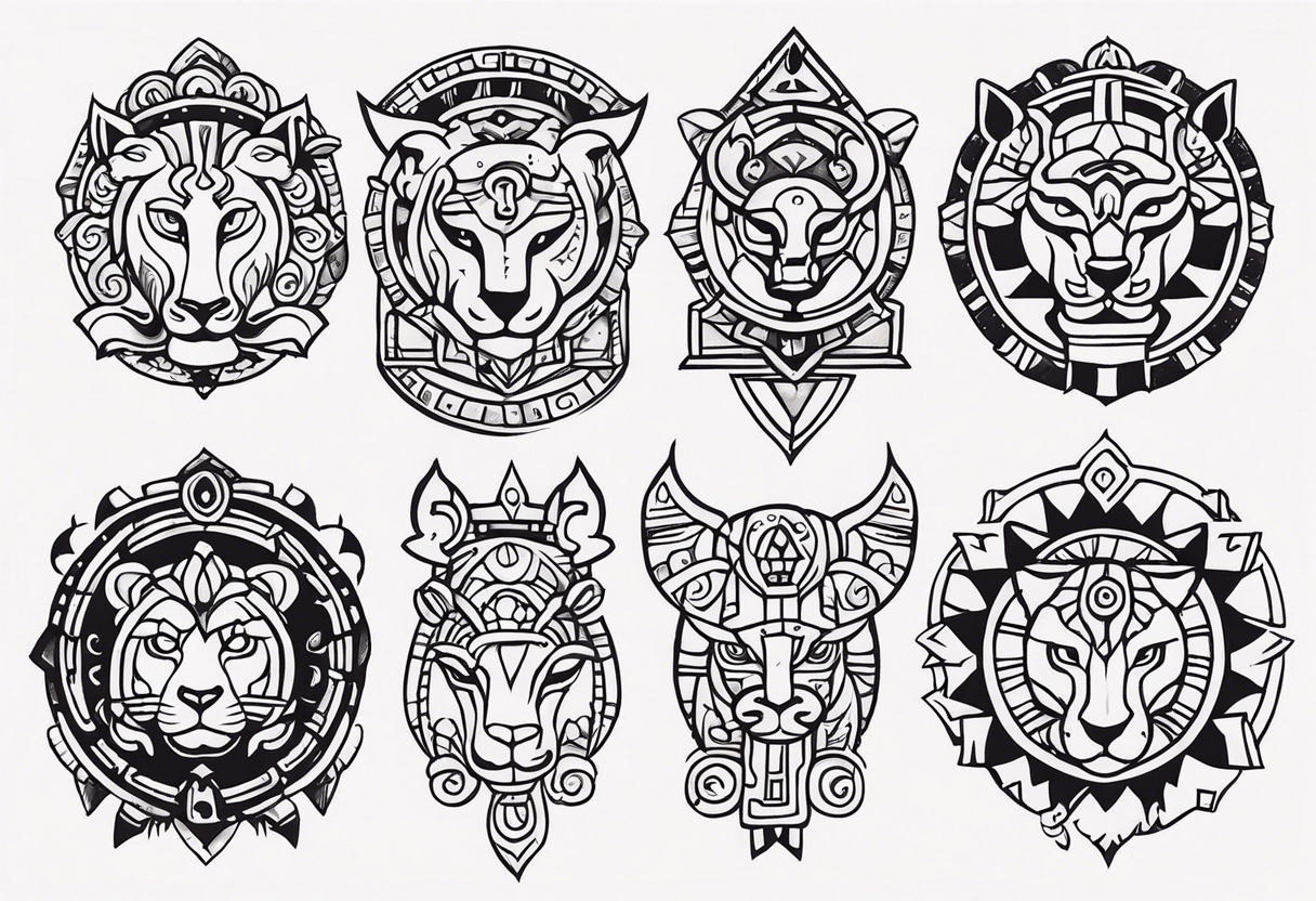 Mayan Zodiac symbols on knee cap tattoo idea