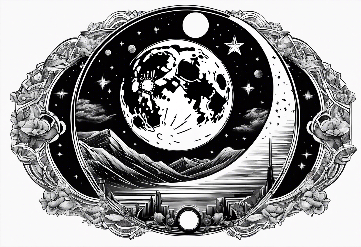 a moon with star wars symbols tattoo idea