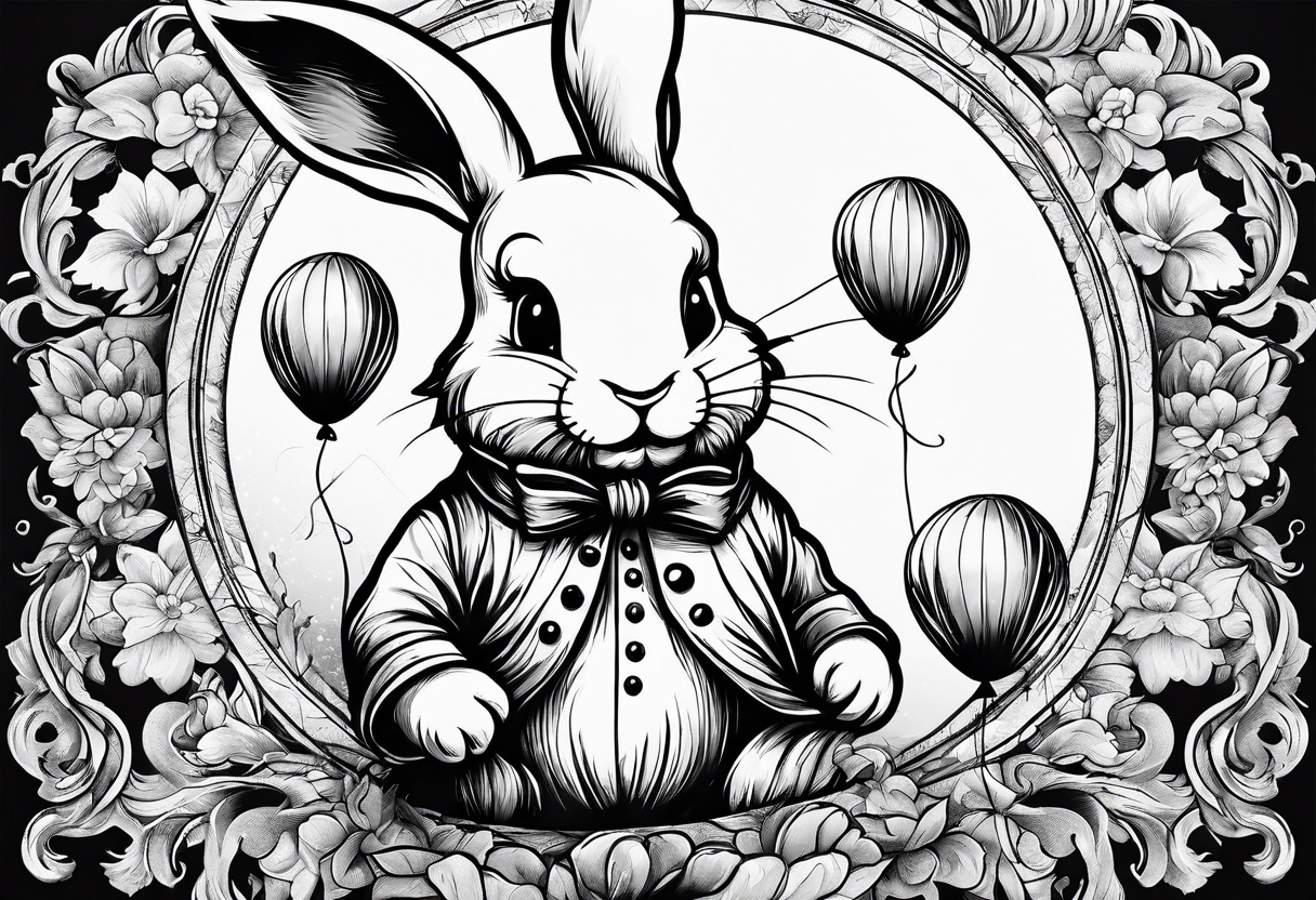 A little white rabbit is holding a baloon tattoo idea