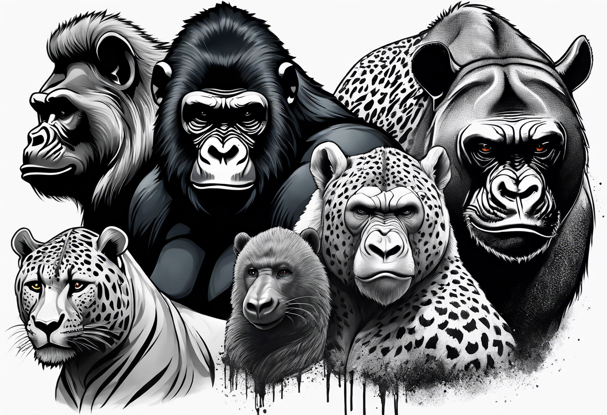 A gorilla, a cheetah, a rhino, and a rat tattoo idea