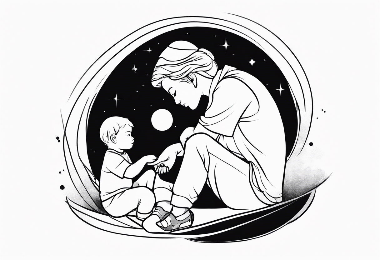 Monn with a child sitting on it tattoo idea