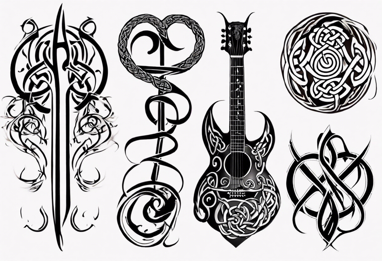 Premium Vector | Black and white color of guitar tattoo design