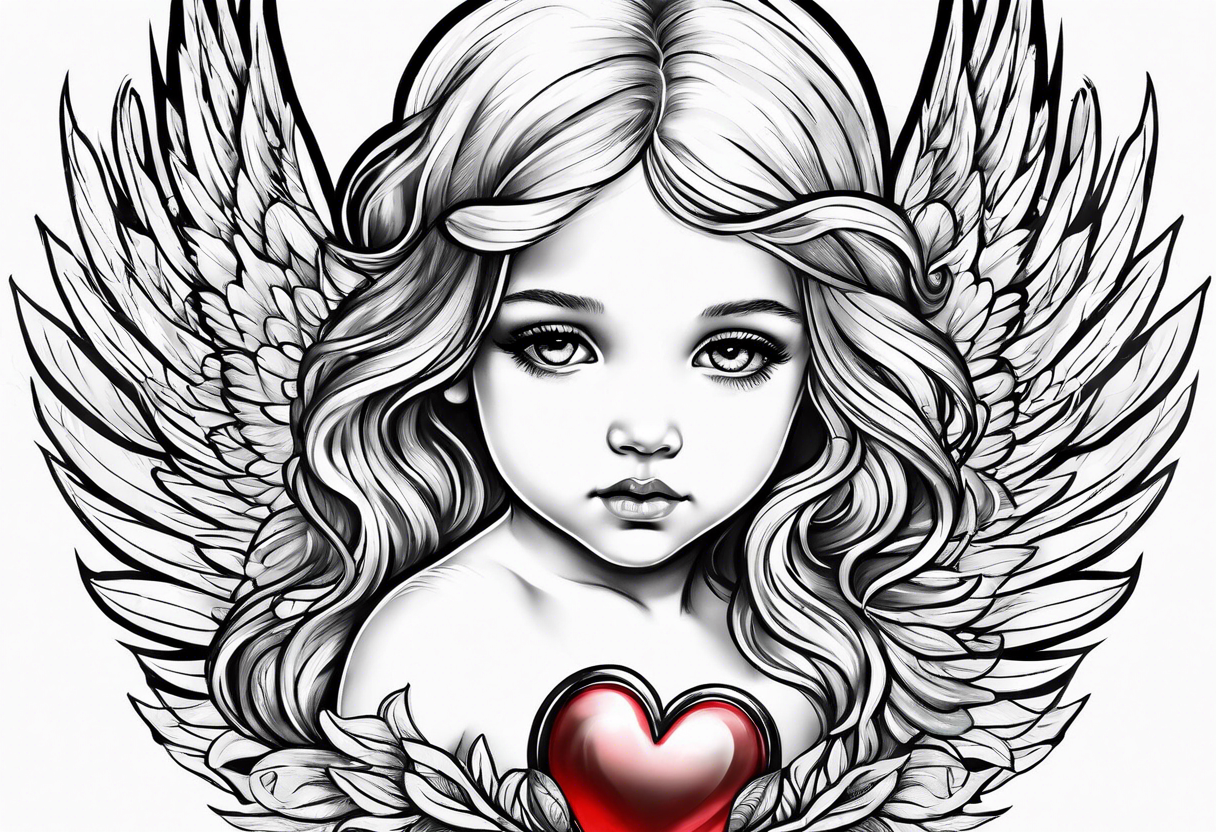 kids angel with heart on hands tattoo idea