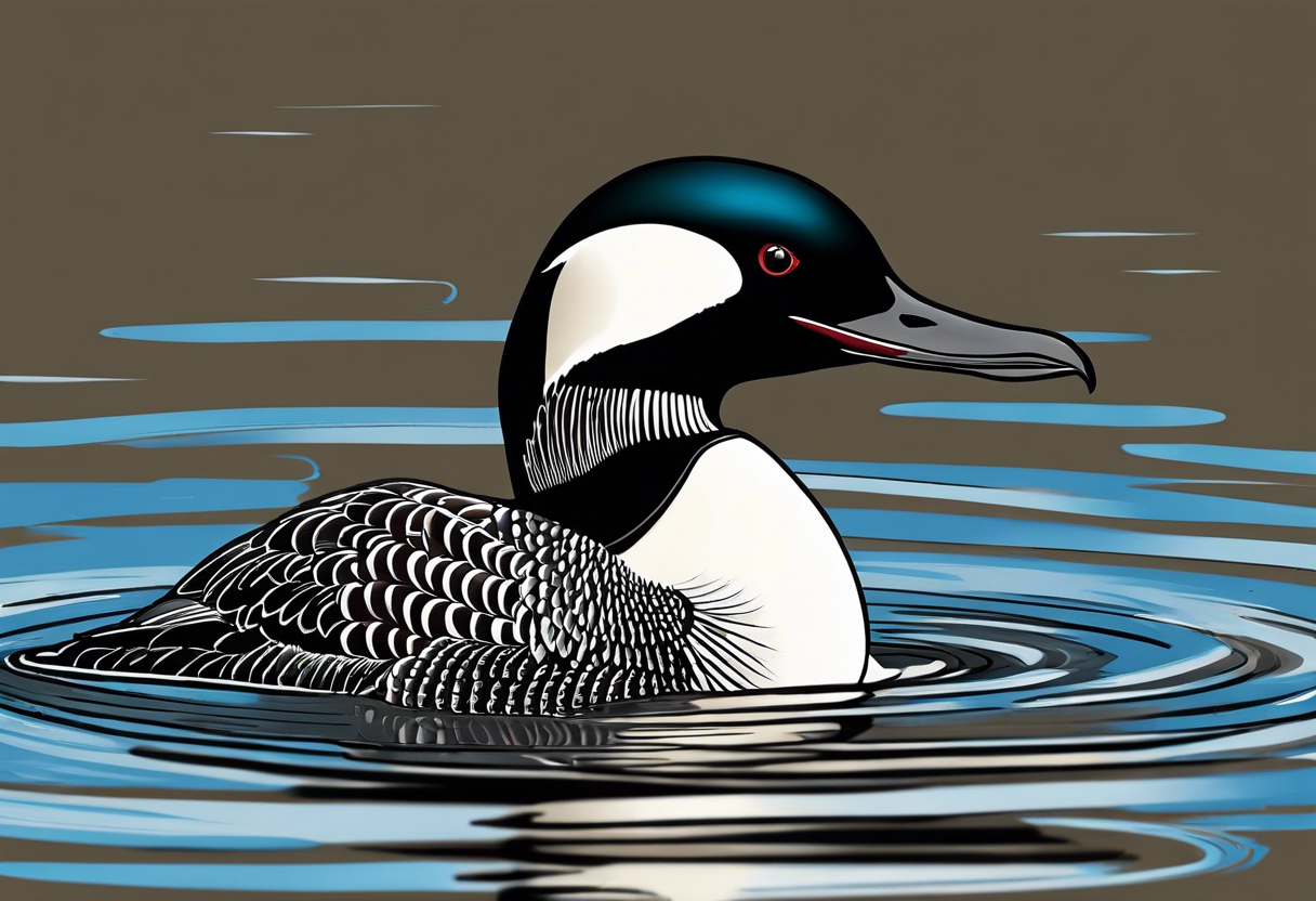 A North American common loon looking majestic as it spreads its wings in the water. On the mid-upper thigh. It should be a vertical tattoo and head on of the loon. tattoo idea