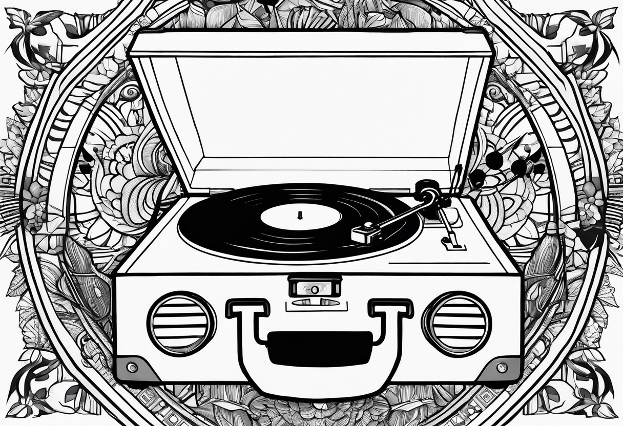 Recordplayer finline art minimalistic 2D tattoo idea