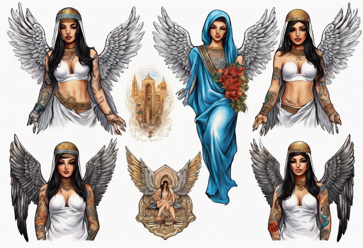 Middle eastern angel on a balcony tattoo idea