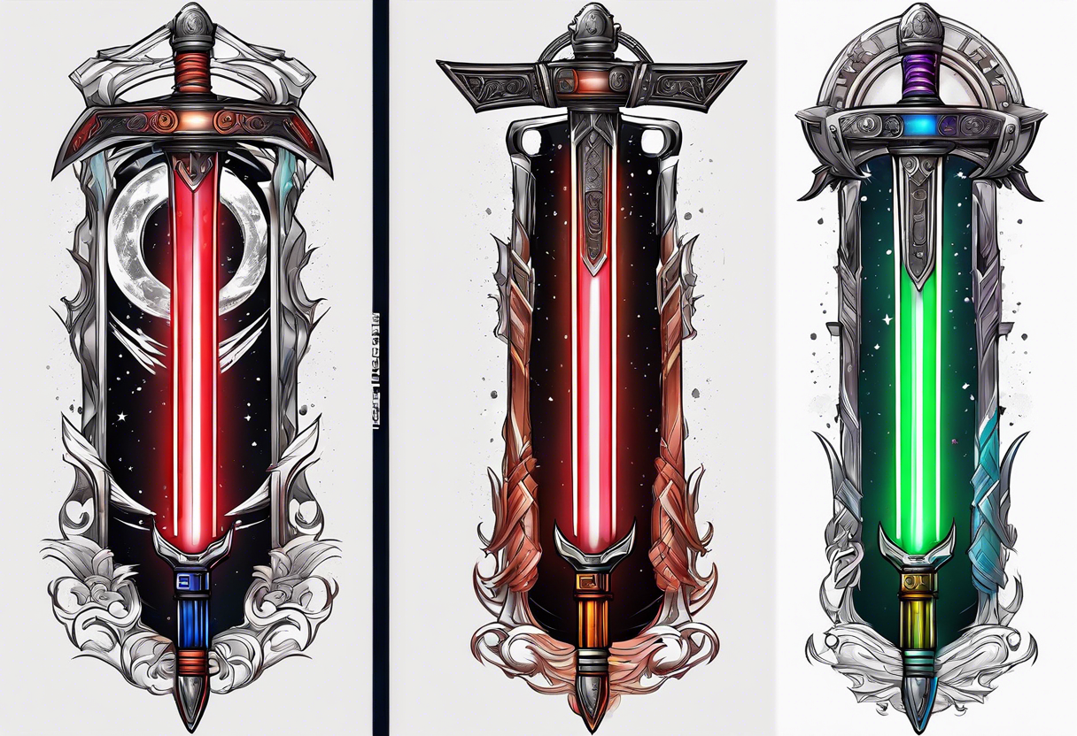 3 Jedi lightsabers with the birth month color for May, July, January tattoo idea