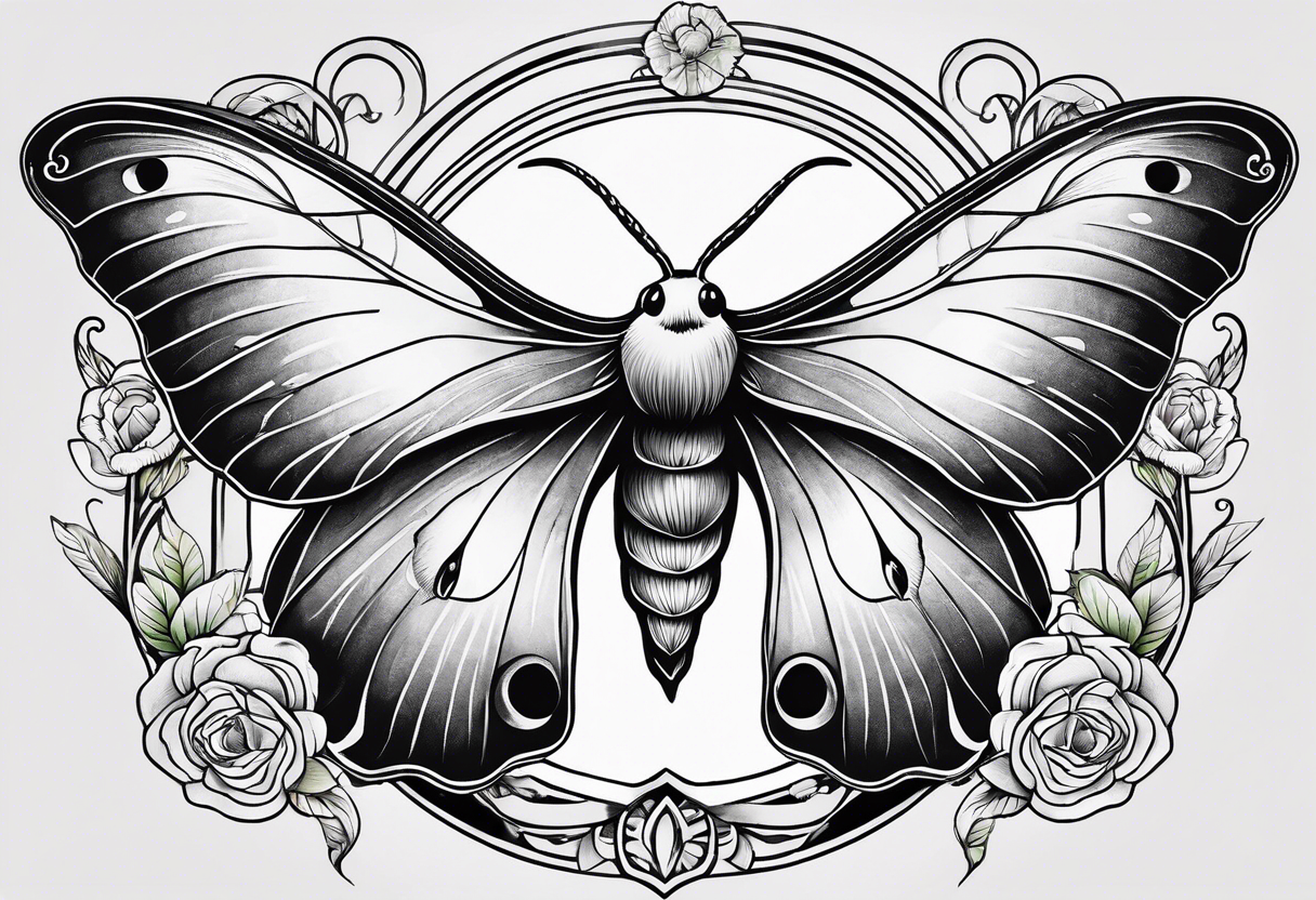 black and white luna moth tattoo with shading tattoo idea