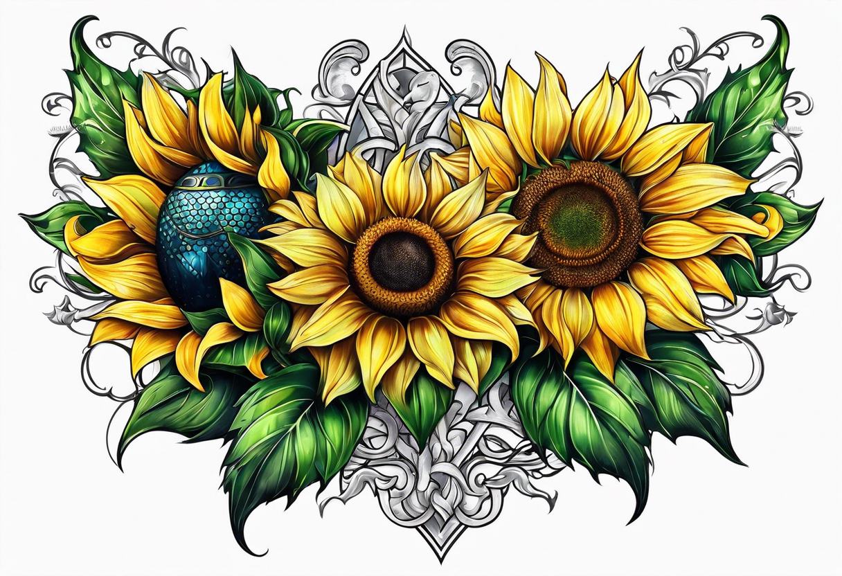 Sunflower viking sleeve tattoo idea