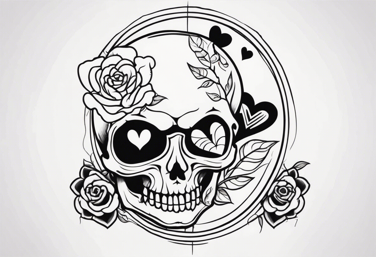 One skeleton with eyes in the shape of hearts, one skeleton sitting tattoo idea