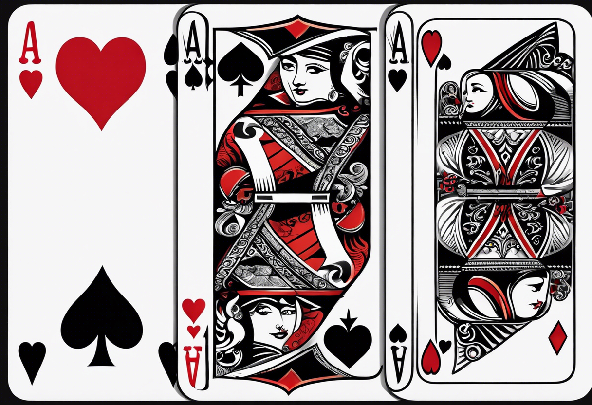 8 aces, overlapping in a row, first two faded/broken aces of hearts, like the one i favourited first, but with first two aces broken or worn. Like the ones in a row but with more cards, at least 6 tattoo idea