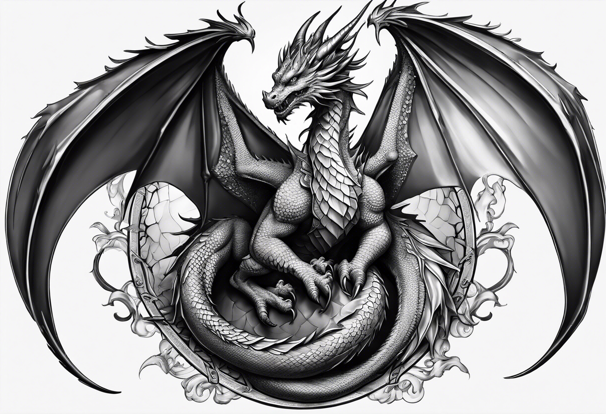 Family of five dragons, Mother dragon wings spread tattoo idea