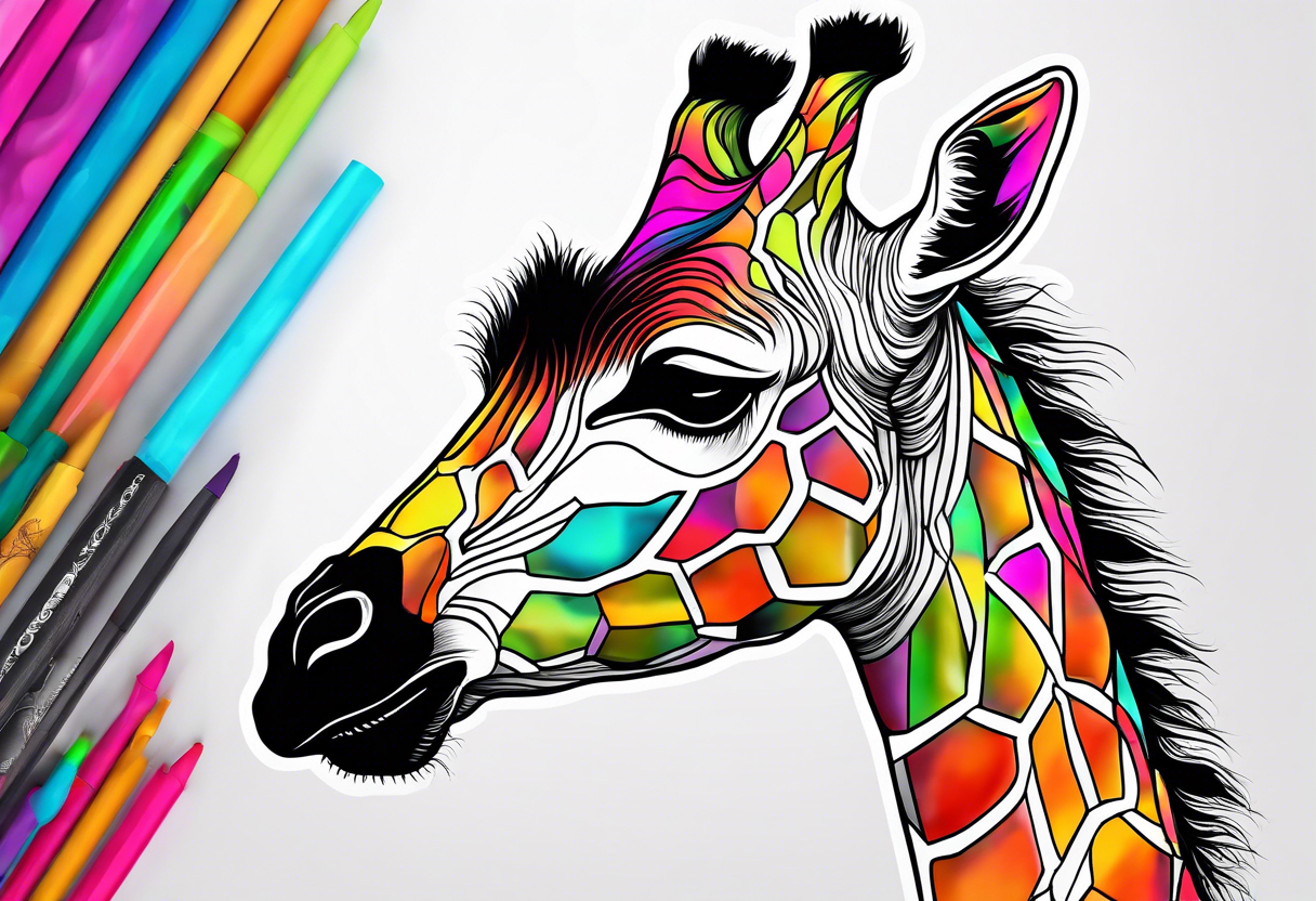 a psychedelic giraffe tattoo idea