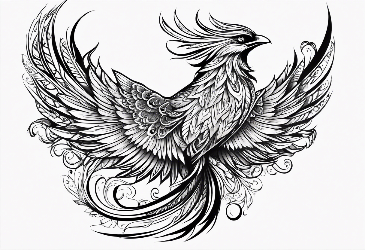 russian firebird phoenix in-flight with very long fancy tail tattoo idea