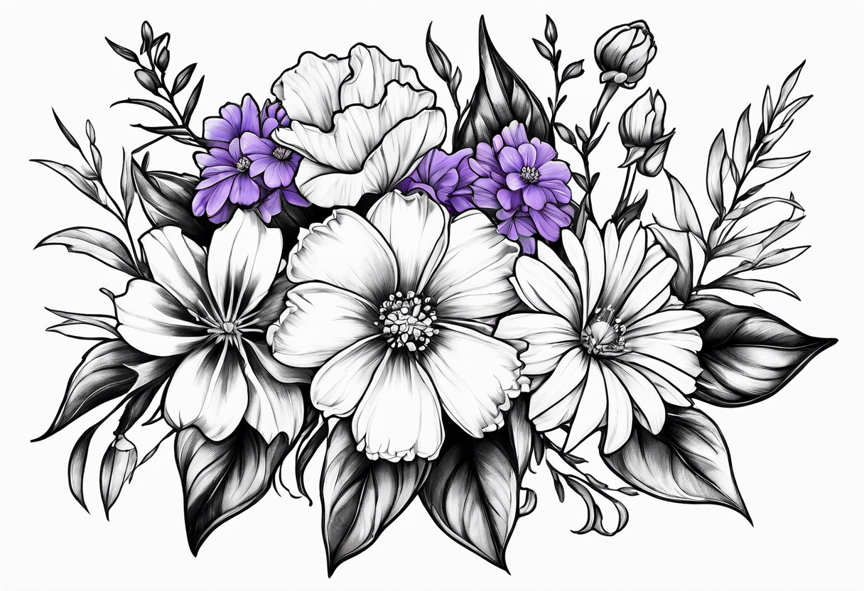 Simple Tattoo  of larkspur, carnation, violet,  daisy tattoo idea